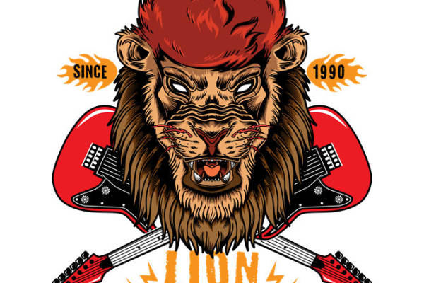 摇滚狮子头像裁片印花，个性服装印花设计