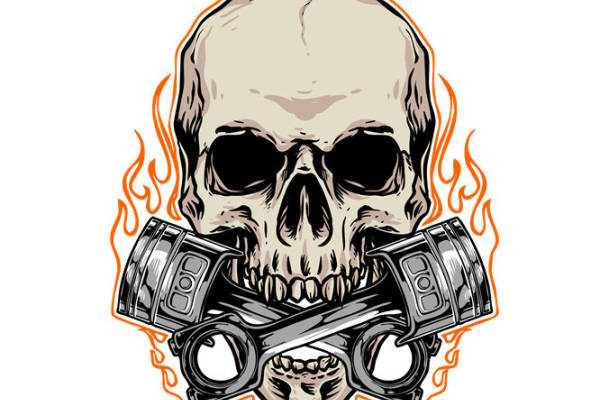 骷髅与引擎活塞的酷炫服装印花图案