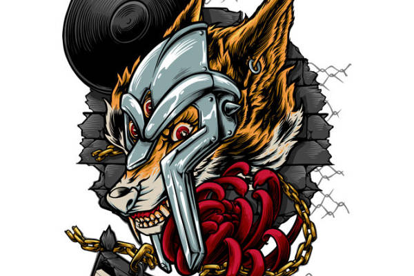 摇滚风格狼头裁片印花，适合街头潮流服装