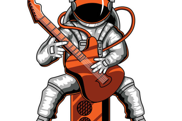 宇航员吉他手印花图案：独特设计的服装印花素材