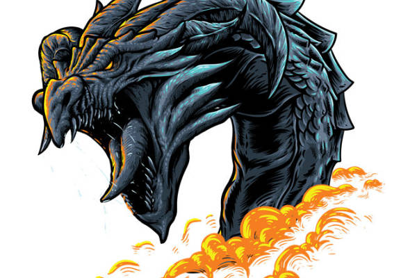 暗黑龙兽裁片印花：服装印花图案设计