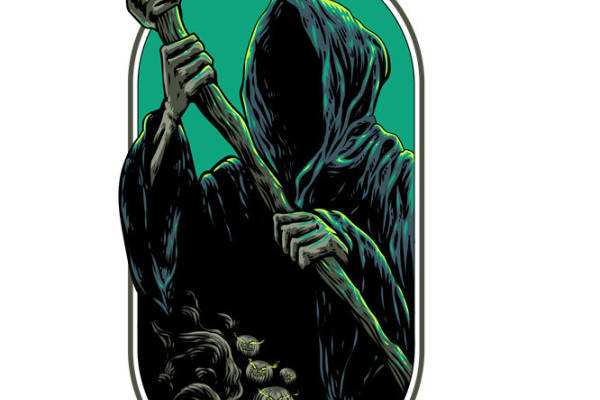 暗黑风格裁片印花：鬼魂镰刀图案服装印花