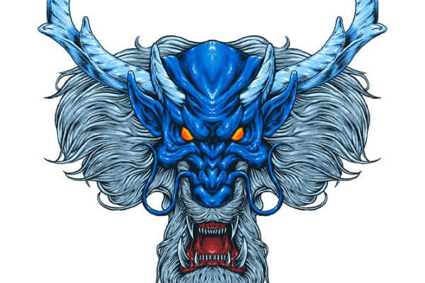 蓝色恶魔头像裁片印花，服装印花设计灵感