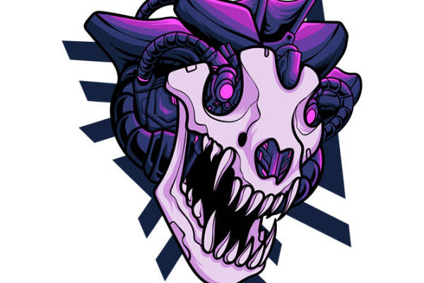 暗黑风格机械骷髅头裁片印花，打造独特个性服装