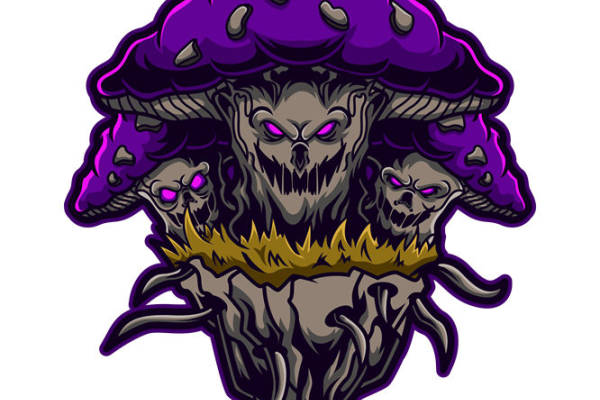 暗黑风格裁片印花：骷髅蘑菇图案服装印花