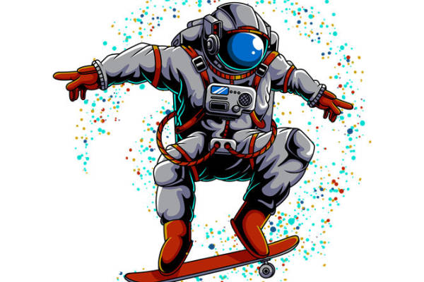 太空宇航员滑板裁片印花，创意服装印花设计