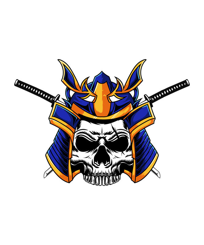 武士头盔骷髅图案裁片印花，打造独特服装设计