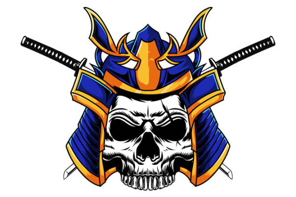 武士头盔骷髅图案裁片印花，打造独特服装设计