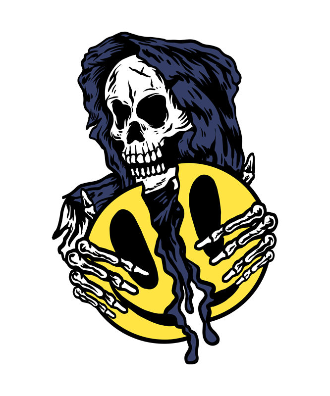 骷髅手握融化笑脸：独特服装印花裁片