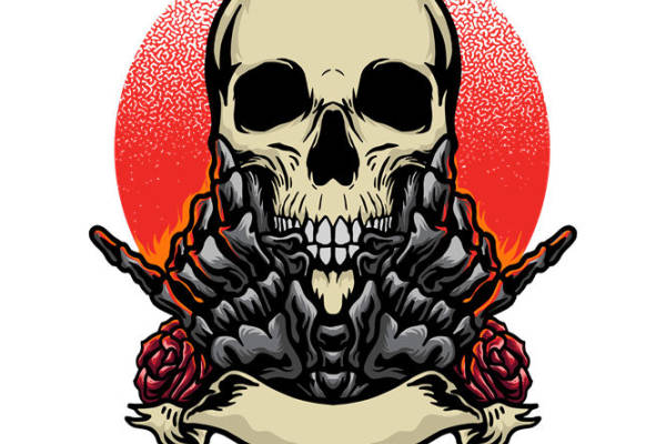 骷髅玫瑰花型裁片印花，打造独特服装设计