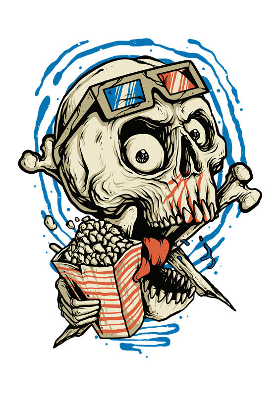 骷髅吃爆米花：创意服装印花素材