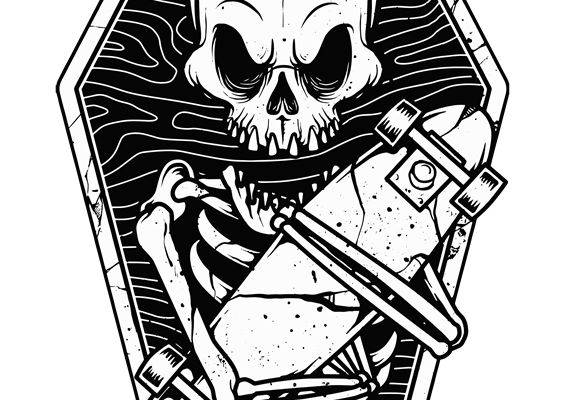 骷髅棺材图案裁片印花设计：服装印花新选择