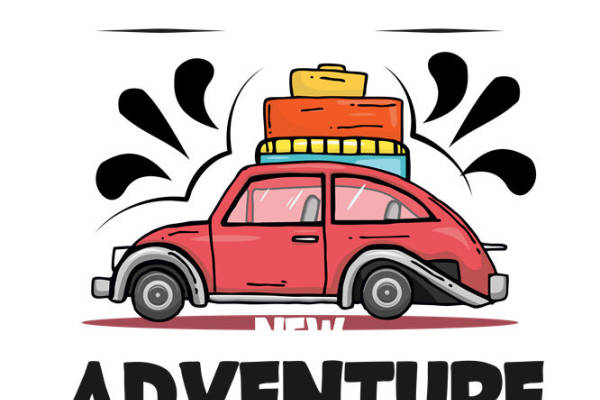 复古旅行车图案服装印花素材