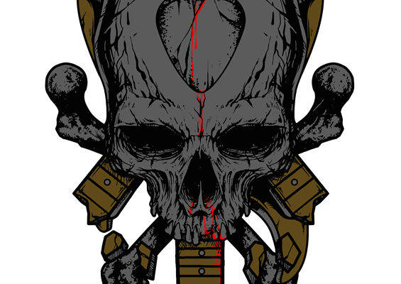 暗黑风格骷髅头裁片印花设计，适合服装印花