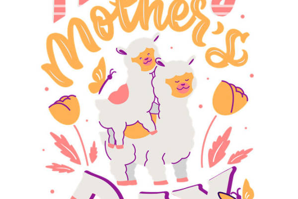 可爱羊驼与郁金香的温馨母亲节服装印花