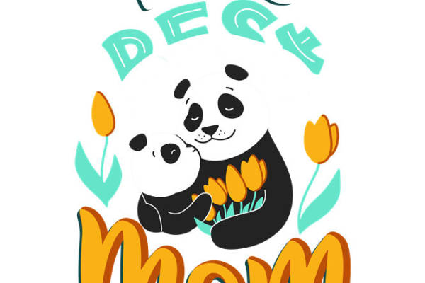 萌趣熊猫与郁金香的服装印花设计