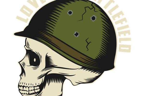 军事风格头盔骷髅图案，适用于服装印花裁片