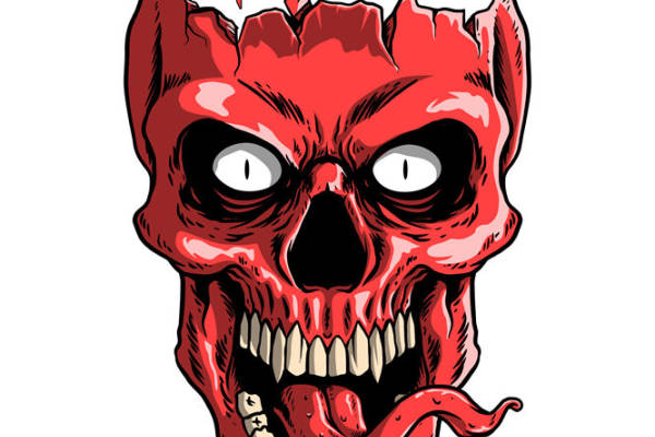 红色恶魔头骨裁片印花：服装印花素材新选择