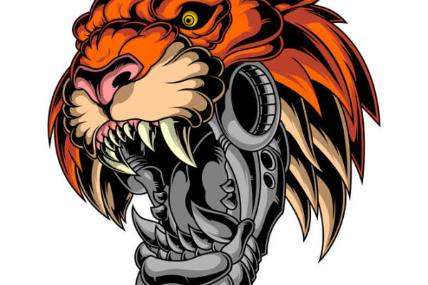 酷炫机械虎头裁片印花，打造个性服装