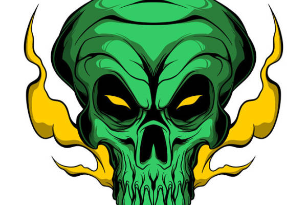 绿色火焰骷髅头裁片印花，服装印花新选择