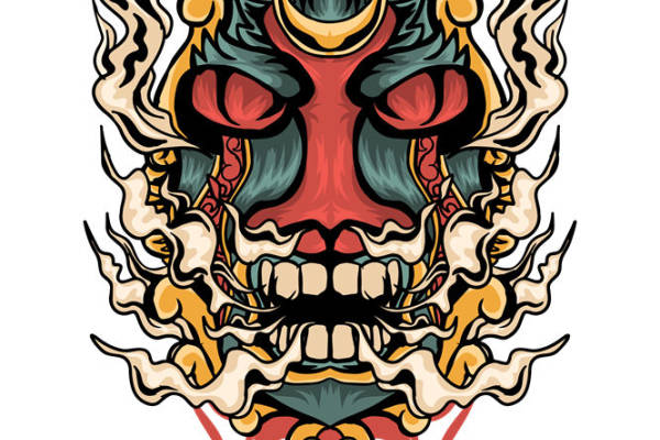 传统鬼面纹样裁片印花设计，打造个性服装