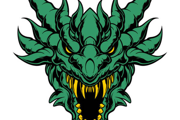 绿色龙首图案服装印花素材，个性十足，适用于T恤、卫衣等