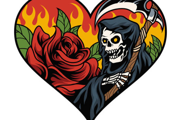 骷髅玫瑰心形裁片印花：独特设计的服装印花素材