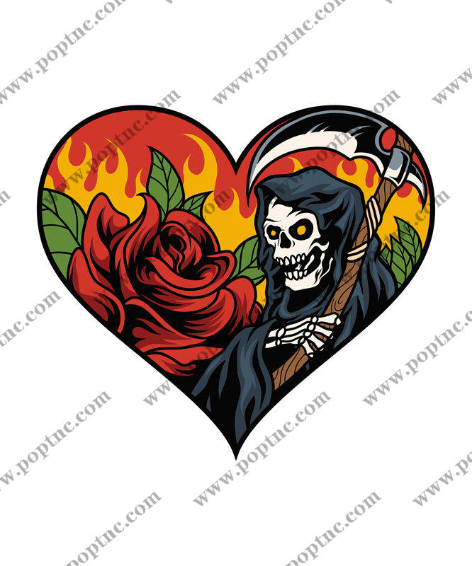 骷髅玫瑰心形裁片印花:独特设计的服装印花素材
