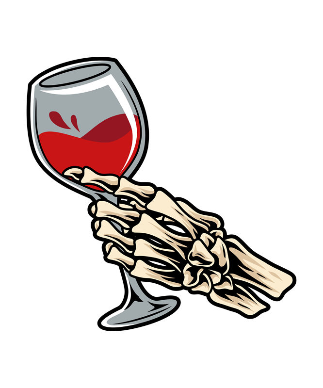 骷髅手握酒杯：独特服装印花设计