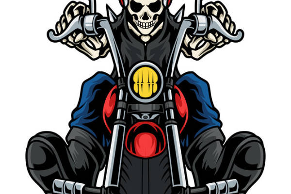骷髅骑士骑摩托车图案裁片印花，酷炫街头风服装印花