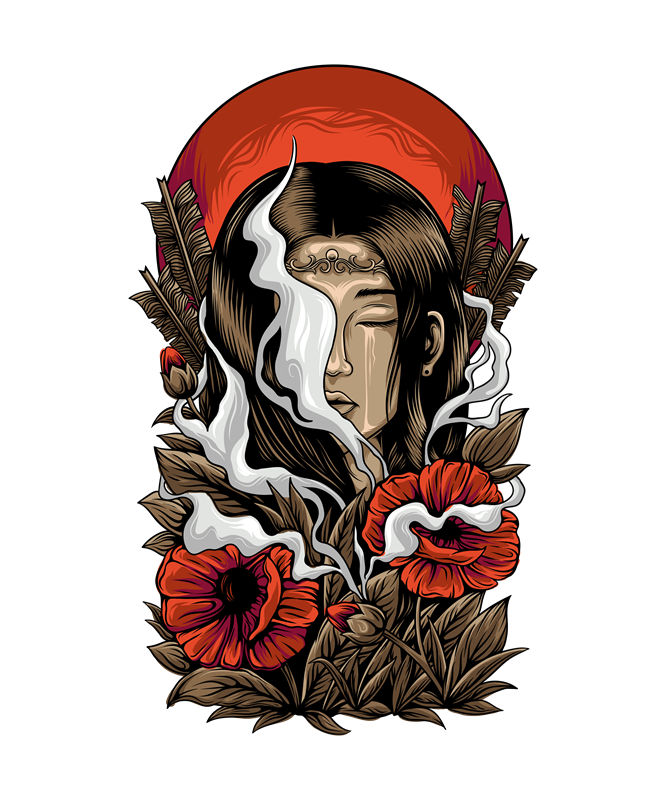 神秘莫测的烟雾与花卉纹样服装印花裁片