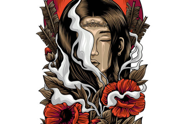 神秘莫测的烟雾与花卉纹样服装印花裁片