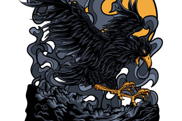 暗黑风格黑鸦剪影服装印花图案