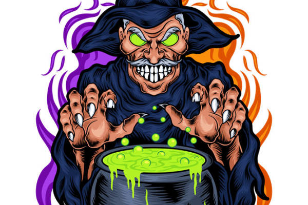 万圣节巫师裁片印花：万圣节服装印花的完美选择