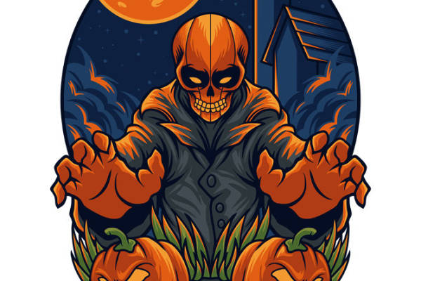 万圣节鬼怪与南瓜灯图案的服装印花裁片