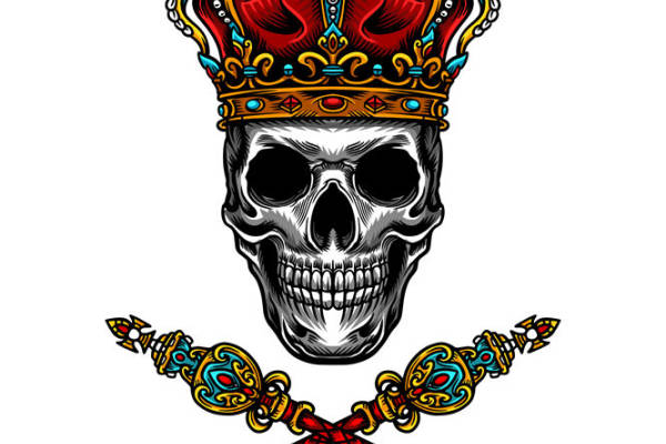 骷髅王冠图案裁片印花，打造独特个性服装