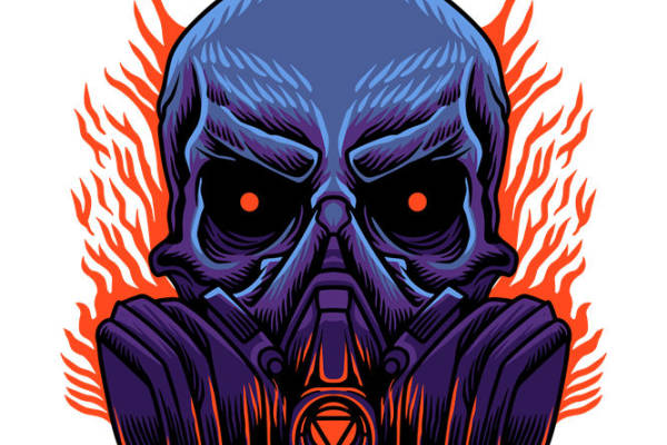 暗黑风格气体防毒面具印花图案，适用于服装印花与裁片印花