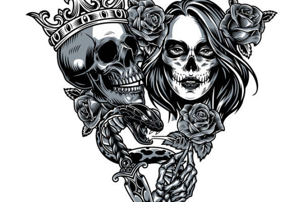 骷髅玫瑰王冠图案：服装印花设计灵感