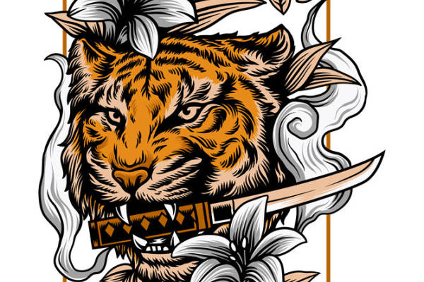 老虎头像图案裁片印花，打造个性服装