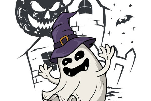 万圣节鬼魂巫师帽裁片印花，打造个性服装