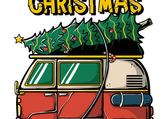 圣诞树小红车裁片印花，打造节日氛围的服装印花