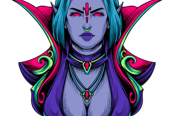 神秘蓝发女巫服装印花图案裁片