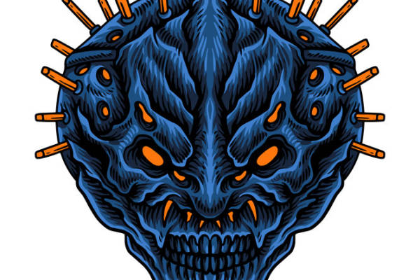 暗黑风格裁片印花：恶魔头骨纹理服装印花