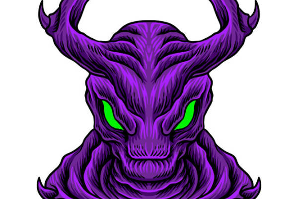 紫色恶魔头像裁片印花设计：服装印花素材灵感