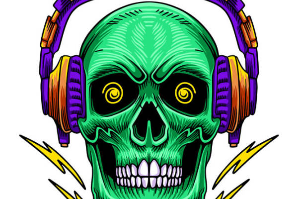 酷炫骷髅头耳机图案，打造个性服装印花