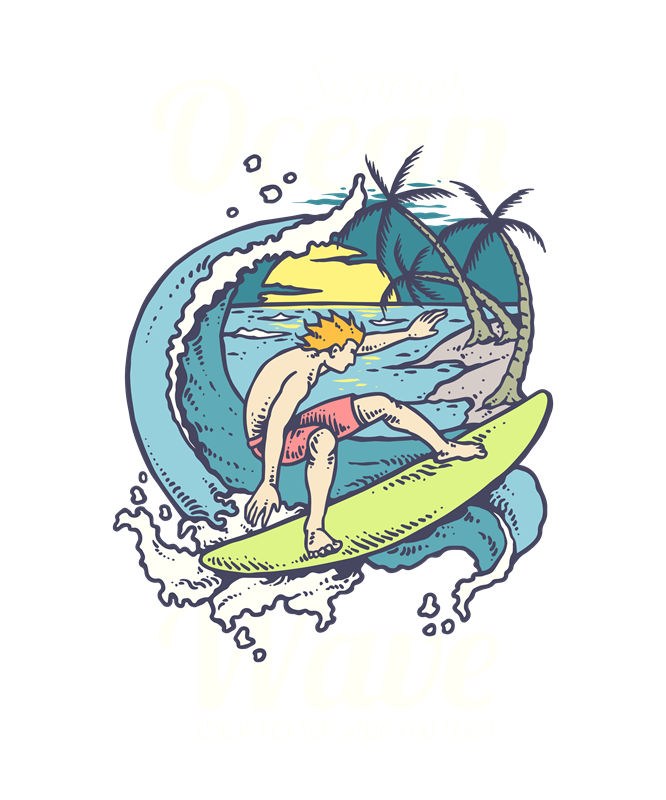 夏日风情冲浪手绘服装印花设计