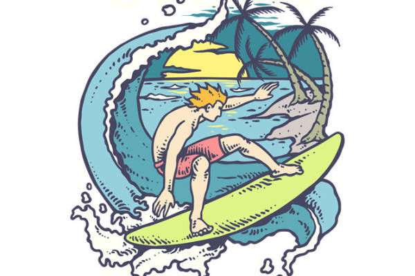 夏日风情冲浪手绘服装印花设计