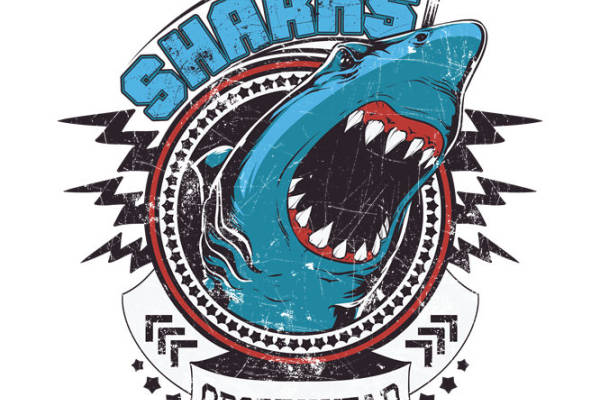 鲨鱼图案裁片印花，时尚运动风服装印花