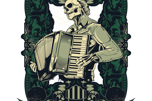 骷髅乐队手风琴图案服装印花裁片