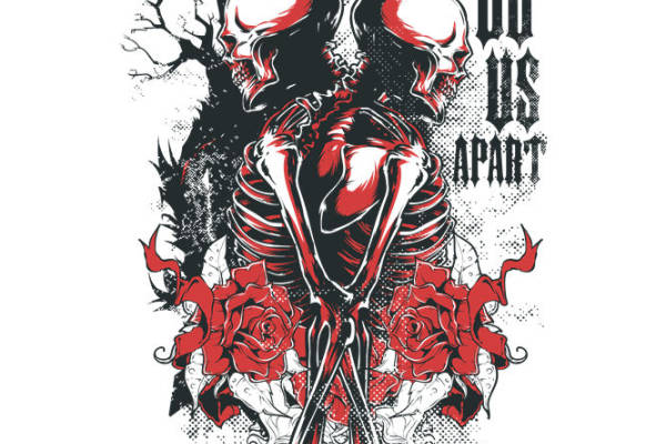 暗黑浪漫玫瑰骷髅纹样服装印花裁片